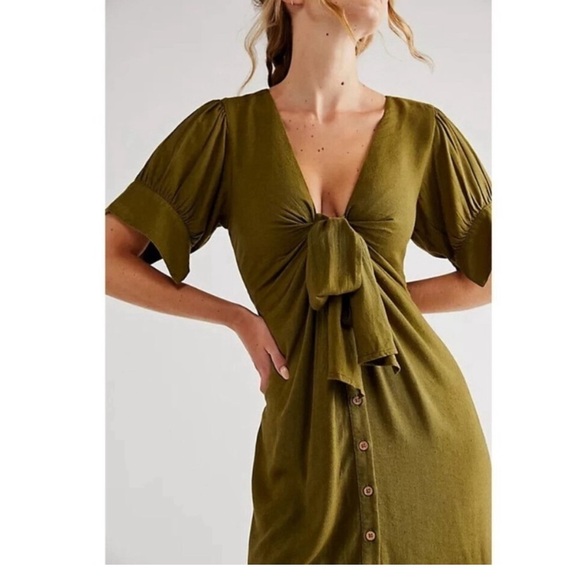 Free People Vintage Summer Midi Dress Dark Green - Picture 1 of 3